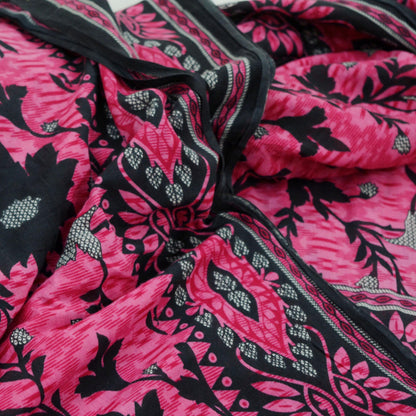 Indian Vintage Sari Pink & Black Printed 100% Pure Cotton Saree Craft Soft Fabric 5Yd Sewing Sarong Wrap Boho Polka Dot