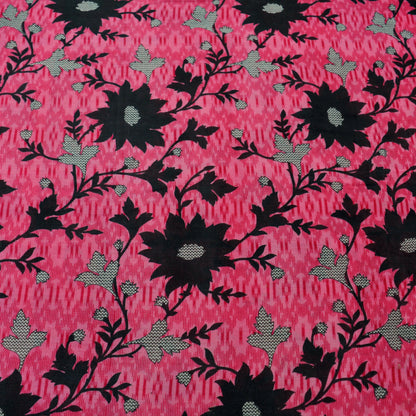 Indian Vintage Sari Pink & Black Printed 100% Pure Cotton Saree Craft Soft Fabric 5Yd Sewing Sarong Wrap Boho Polka Dot