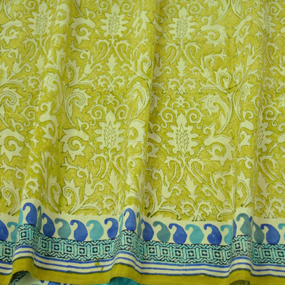 Indian Vintage Sari Neon Pure Crepe Silk Printed Saree 5yard Sewing Floral Soft Craft Fabric Wrap Dress making Crafting Quilting