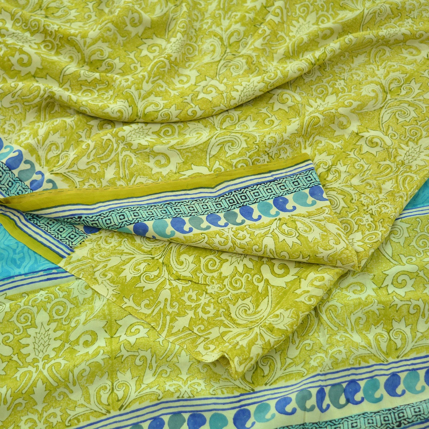 Indian Vintage Sari Neon Pure Crepe Silk Printed Saree 5yard Sewing Floral Soft Craft Fabric Wrap Dress making Crafting Quilting