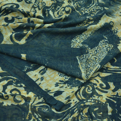 Women Vintage Sari Green Pure Georgette Silk Printed Saree Craft Fabric Sewing 5Yd Soft Light Dress Making Abstract Crafting Quilting