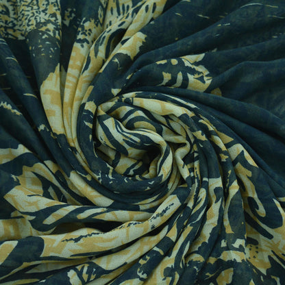 Women Vintage Sari Green Pure Georgette Silk Printed Saree Craft Fabric Sewing 5Yd Soft Light Dress Making Abstract Crafting Quilting