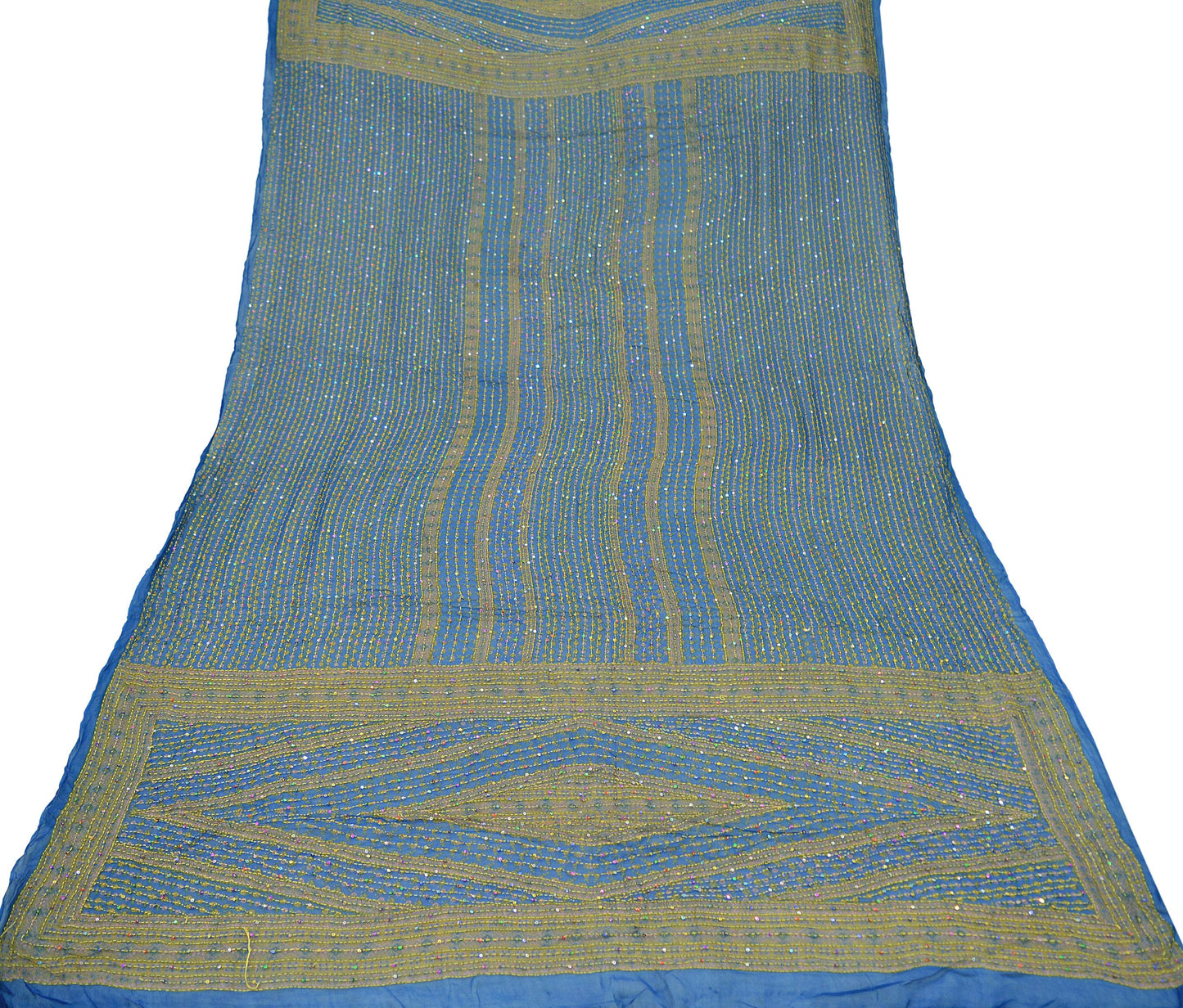 Indian Vintage Dupatta Blue Long Stole Hand Embroidered kantha stole Pure Georgette Silk Indian Scarves Veil Wrap Soft Floral