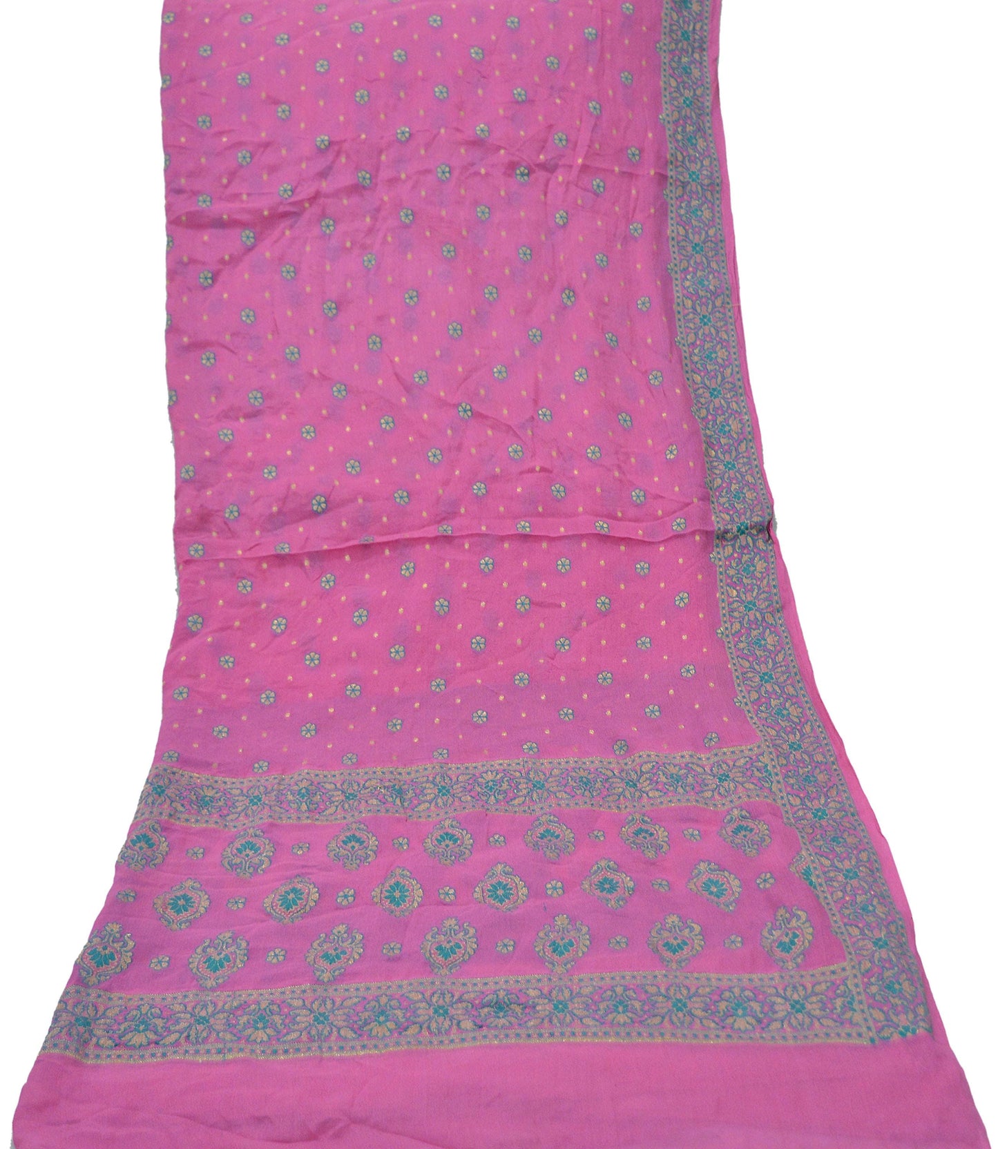 Indian Vintage Pink Dupatta Long Stole Pure Silk Hand Woven Scarves Veil Scarf Wrap Floral Zari Border