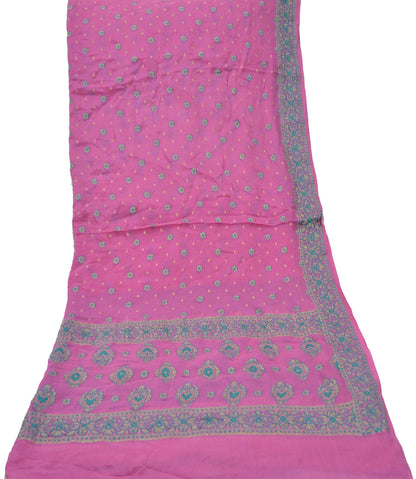 Indian Vintage Pink Dupatta Long Stole Pure Silk Hand Woven Scarves Veil Scarf Wrap Floral Zari Border