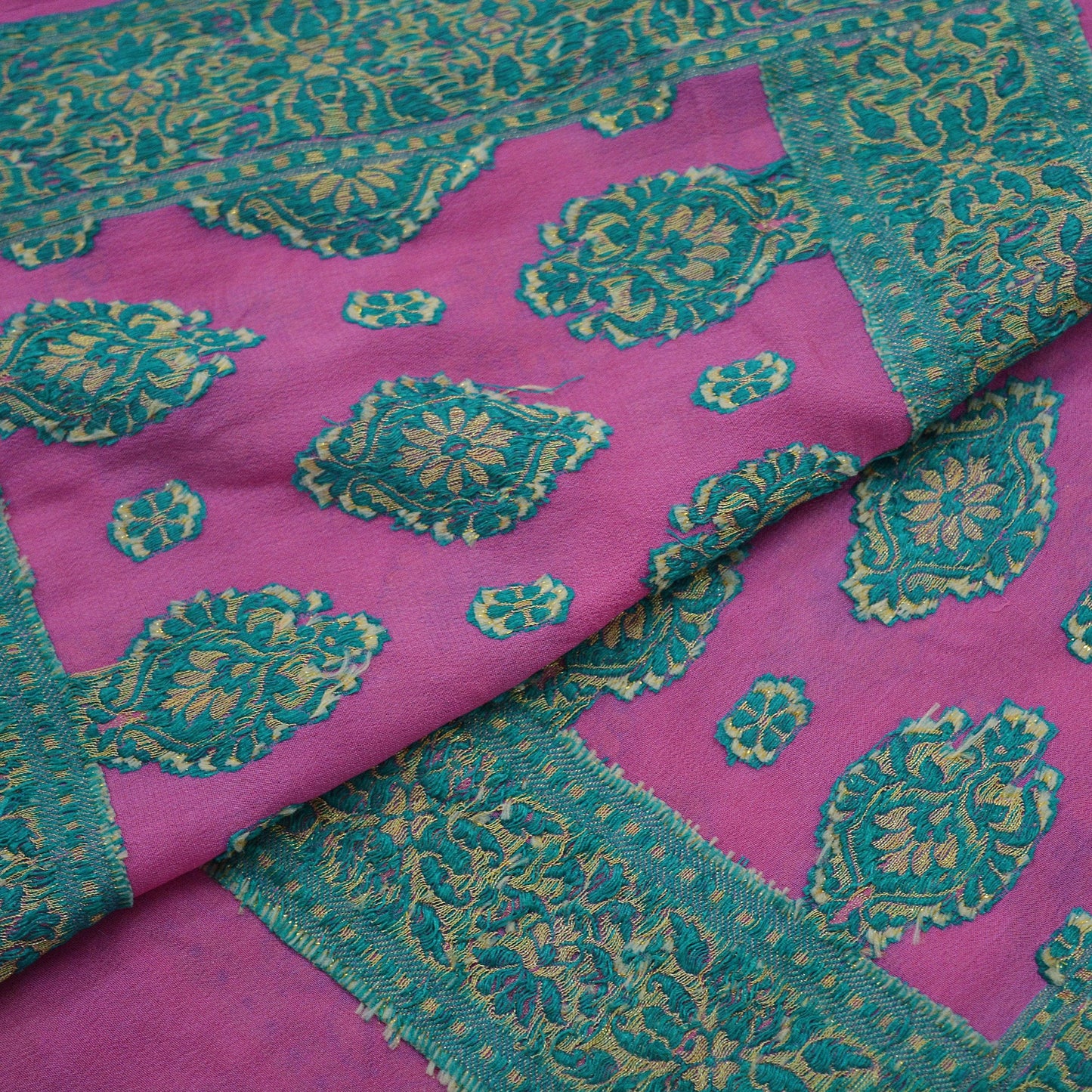 Indian Vintage Pink Dupatta Long Stole Pure Silk Hand Woven Scarves Veil Scarf Wrap Floral Zari Border