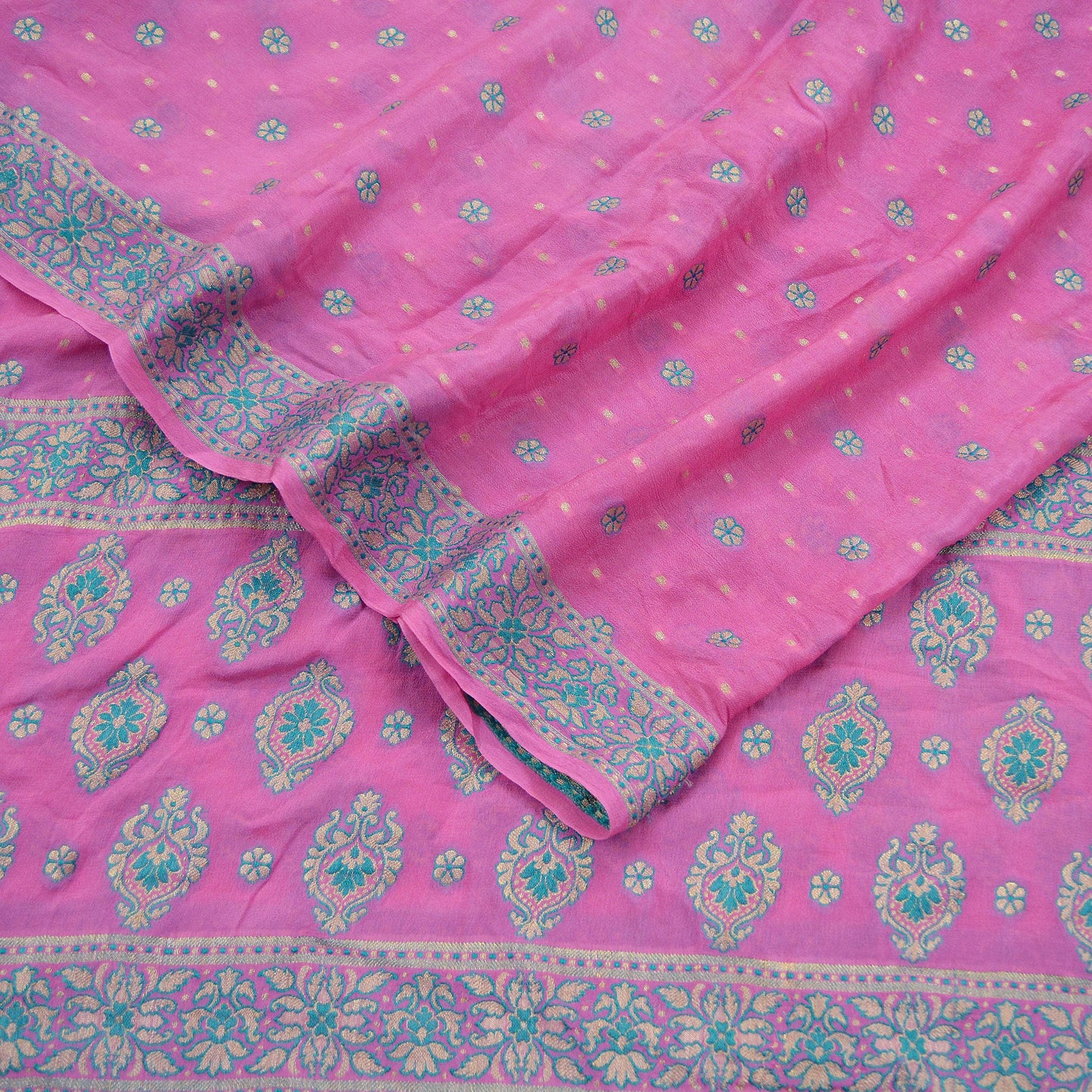 Indian Vintage Pink Dupatta Long Stole Pure Silk Hand Woven Scarves Veil Scarf Wrap Floral Zari Border