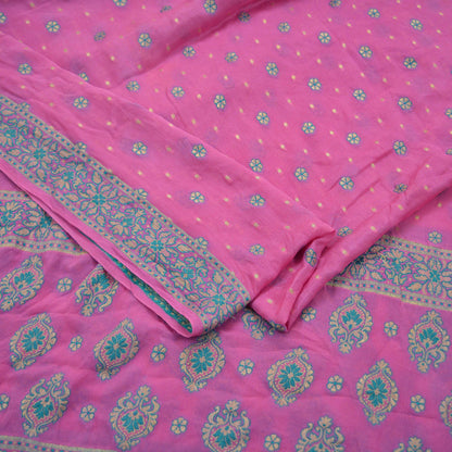 Indian Vintage Pink Dupatta Long Stole Pure Silk Hand Woven Scarves Veil Scarf Wrap Floral Zari Border