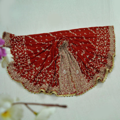 Indian Vintage Heavy Red Dupatta Pure Georgette Silk Long Stole Hand Embroidered Scarf Zardozi/Dabka Bridal/Wedding Veil Hijab