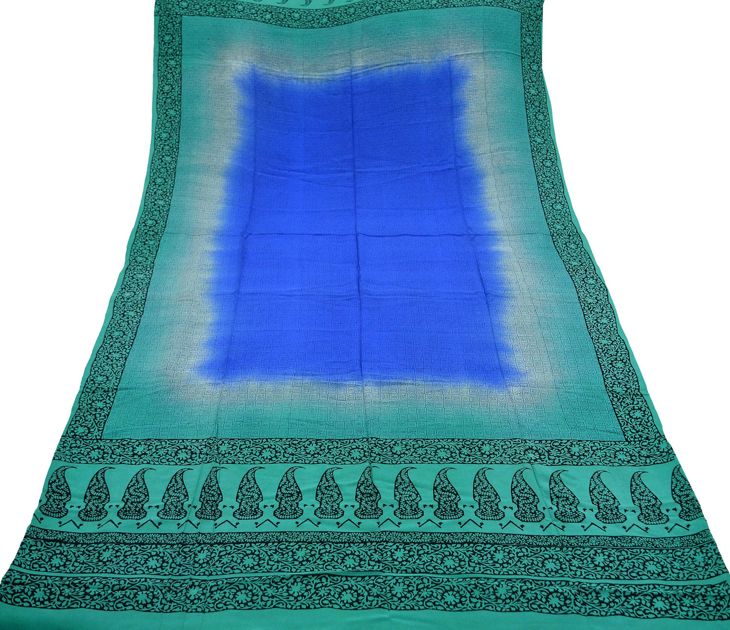 Women Indian Vintage Blue & Green Dupatta Long Stole Pure Crepe silk Printed Dupatta Veil Scarves soft Boho Wrap Dressmaking Paisley