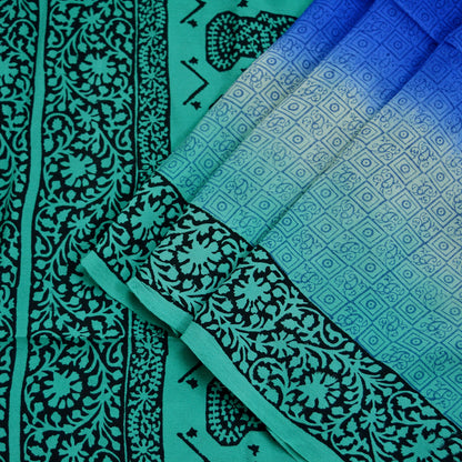 Women Indian Vintage Blue & Green Dupatta Long Stole Pure Crepe silk Printed Dupatta Veil Scarves soft Boho Wrap Dressmaking Paisley