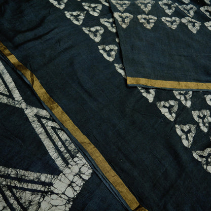 Indian Vintage Sari 100% Pure Silk Grayish Black Batik Sarees 7Yd Fabric Craft Soft Dress making Crafting Quilting Fringes Zari Border