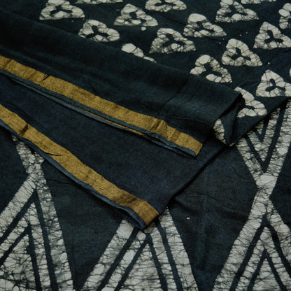 Indian Vintage Sari 100% Pure Silk Grayish Black Batik Sarees 7Yd Fabric Craft Soft Dress making Crafting Quilting Fringes Zari Border