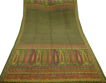 Women Indian Vintage Green Dupatta Long Stole Pure Crepe silk Printed Dupatta Veil Scarves soft Boho Wrap Dressmaking Paisley