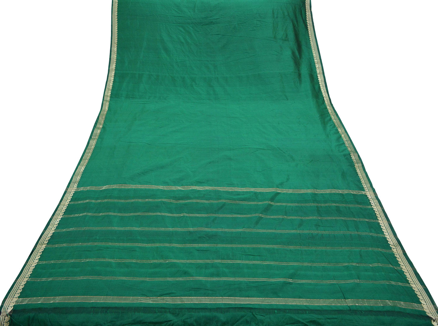 Indian Vintage Sari Green Mysore Silk Woven Sarees Craft Fabric 5Yd Ethnic South silk Dress Making Crafting Upcycle Quilting Zari Border