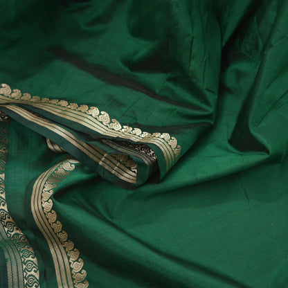 Indian Vintage Sari Green Mysore Silk Woven Sarees Craft Fabric 5Yd Ethnic South silk Dress Making Crafting Upcycle Quilting Zari Border