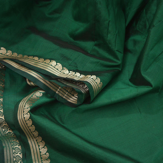 Indian Vintage Sari Green Mysore Silk Woven Sarees Craft Fabric 5Yd Ethnic South silk Dress Making Crafting Upcycle Quilting Zari Border