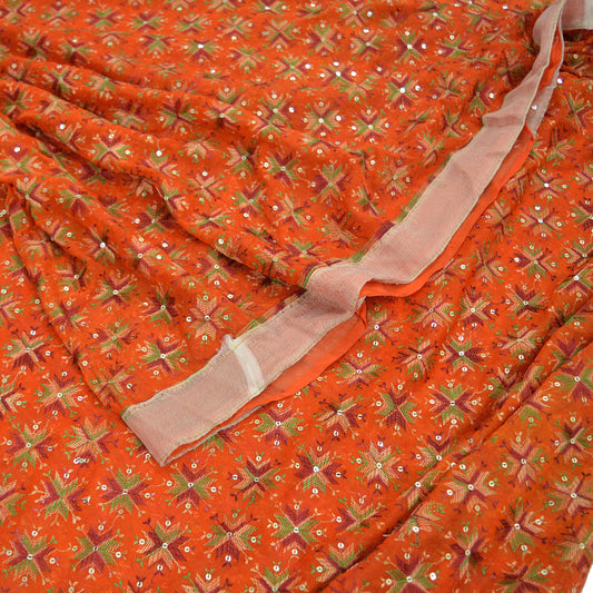 Indian Vintage Orange Sarees Chiffon Embroidered Bagh Phulkari Indian Sari Craft Fabric 5Yard Dress Making Sewing