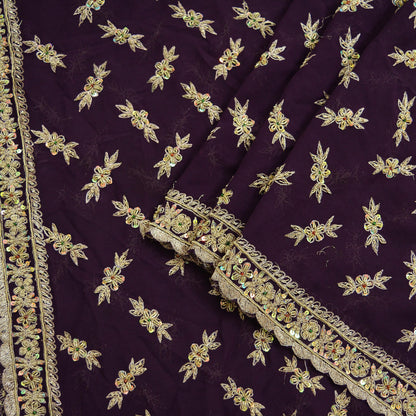 Indian Vintage Heavy Purple Dupatta Georgette Long Stole Hand Embroidered Scarf Zari Zardozi Wedding/Bridal Veil Hijab