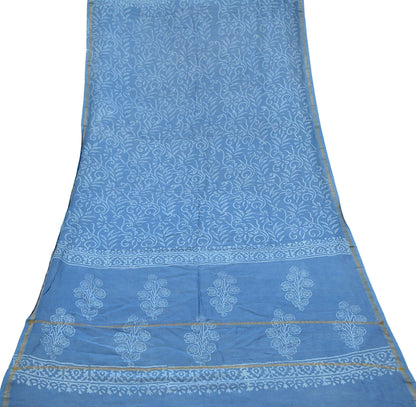 Indian Vintage Dupatta Blue Dupatta Long Stole Block Print Pure Chanderi Silk Indian Scarves Veil Golden Zari