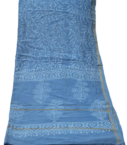 Indian Vintage Dupatta Blue Dupatta Long Stole Block Print Pure Chanderi Silk Indian Scarves Veil Golden Zari