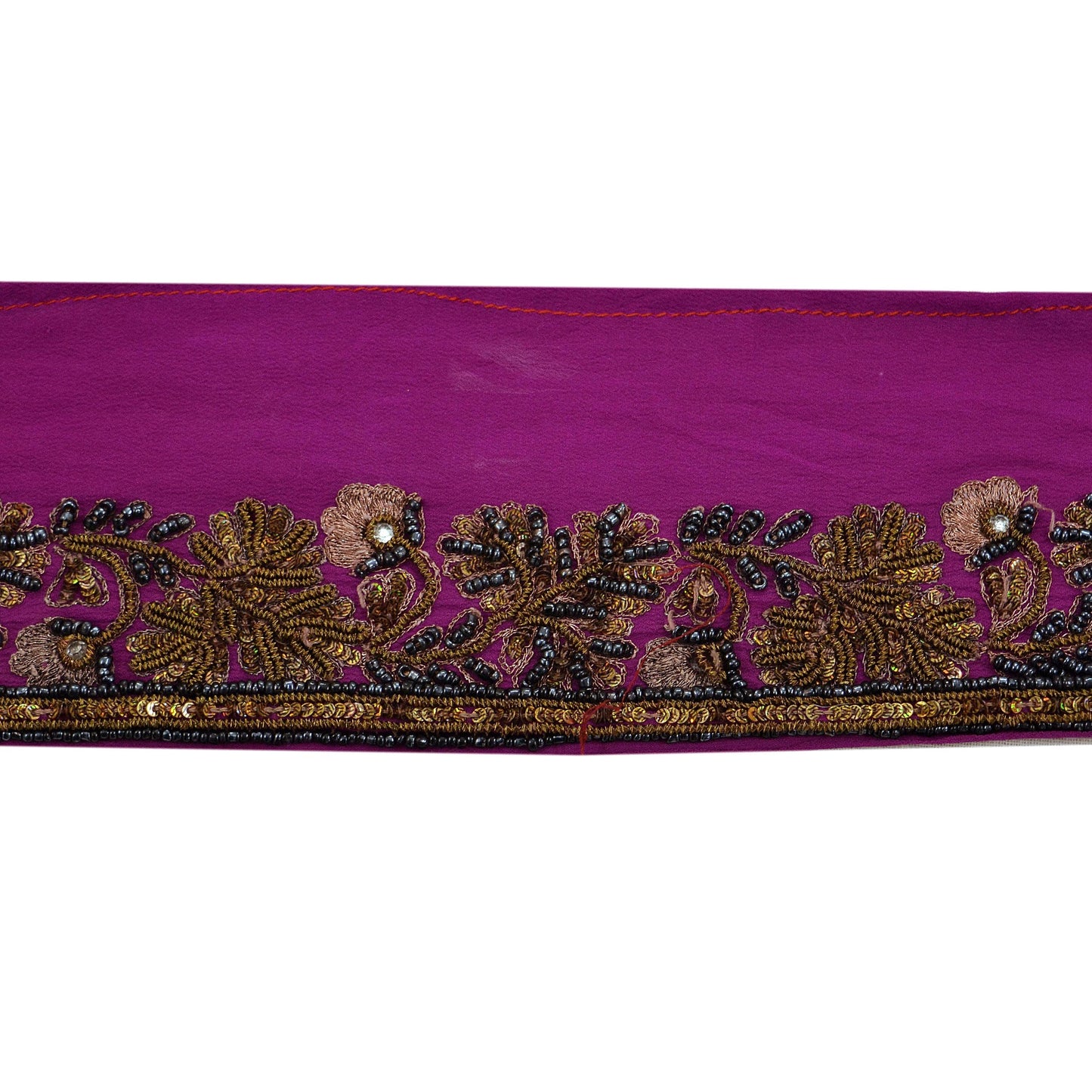 Indian Vintage Purple Sari Border Hand Embroidered Craft Trim Lace Sewing Sari Ribbon Pure Crepe silk  Zardozi/Dabka Zari