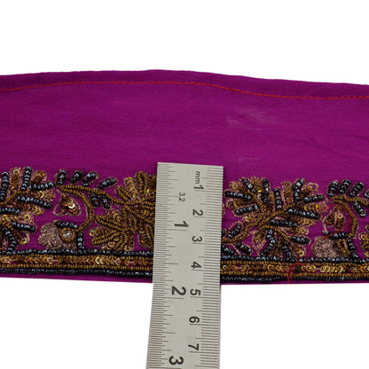 Indian Vintage Purple Sari Border Hand Embroidered Craft Trim Lace Sewing Sari Ribbon Pure Crepe silk  Zardozi/Dabka Zari