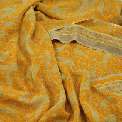 Indian Vintage Sari Mustard Pure Crepe Silk Printed Saree 5yd Sewing Floral Soft Craft Fabric Wrap Dress making Crafting Quilting Designing