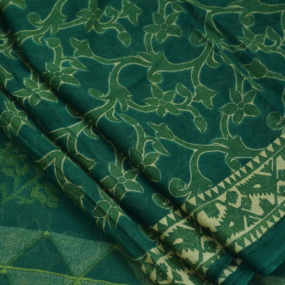 Indian Vintage Green Saree Printed Pure Cotton Sari Craft Fabric Soft 5Yd Sewing Sarong Wrap Boho Floral Dress making Crafting Quilting