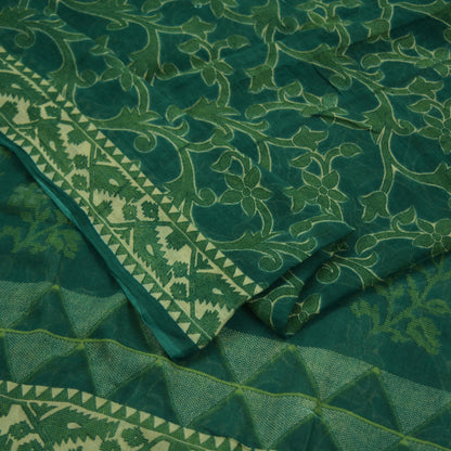 Indian Vintage Green Saree Printed Pure Cotton Sari Craft Fabric Soft 5Yd Sewing Sarong Wrap Boho Floral Dress making Crafting Quilting