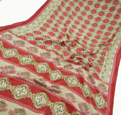 Indian Vintage Sari Green & Red Printed Pure Cotton Saree Craft Fabric 5Yd Sewing Sarong Wrap Boho Floral Crafting Upcycle Quilting Used