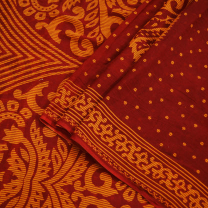 Indian Vintage Red Saree Printed Pure Cotton Indian Sari Craft Fabric Soft 5Yd Sewing Sarong Wrap Boho Floral Quilting Crafting Upcycle