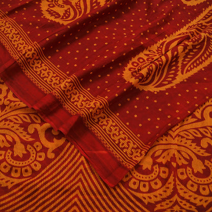 Indian Vintage Red Saree Printed Pure Cotton Indian Sari Craft Fabric Soft 5Yd Sewing Sarong Wrap Boho Floral Quilting Crafting Upcycle