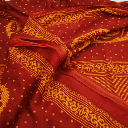 Indian Vintage Red Saree Printed Pure Cotton Indian Sari Craft Fabric Soft 5Yd Sewing Sarong Wrap Boho Floral Quilting Crafting Upcycle