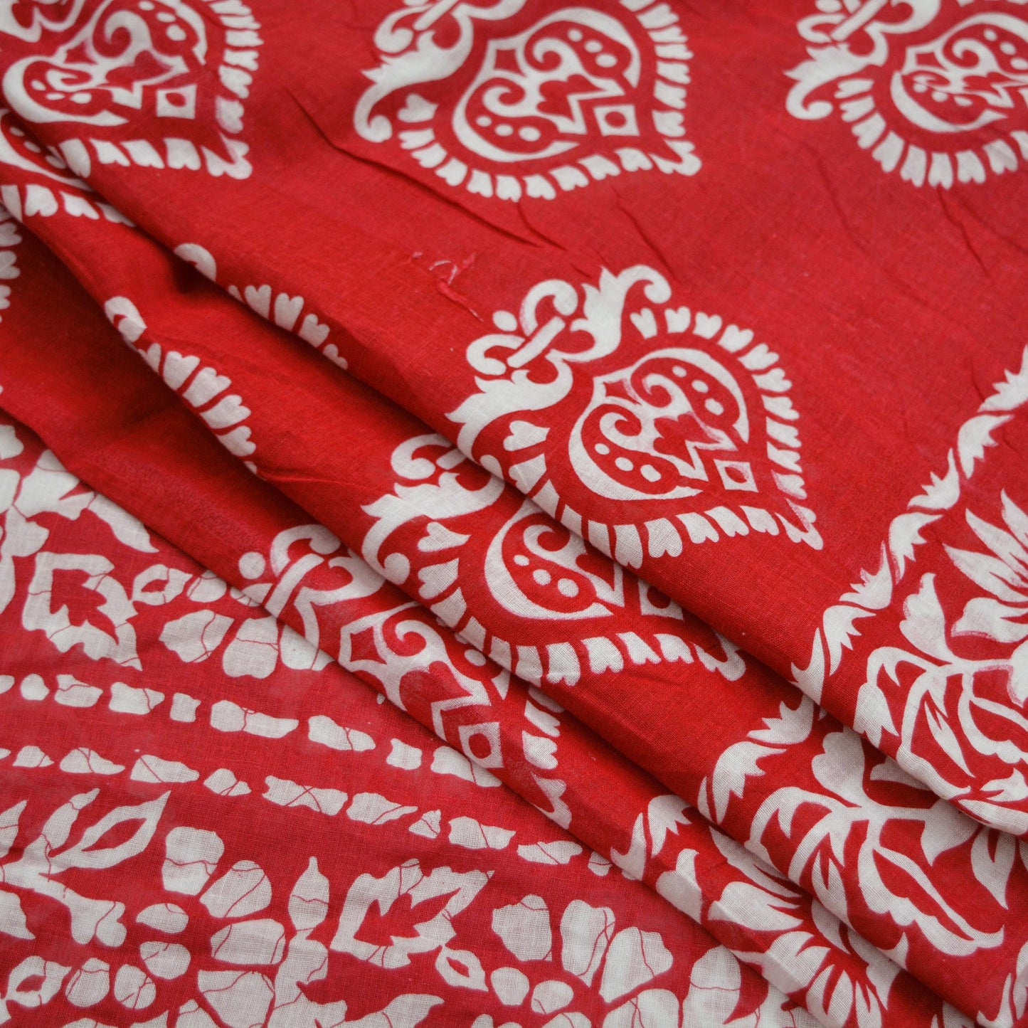 Indian Vintage Sari Red & White Printed 100% Pure Cotton Saree Craft Fabric 5Yard Sewing Sarong Wrap Boho Floral