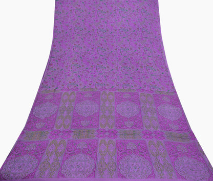 Indian Vintage Sari Purple 100% Pure Silk Printed Sarees 6yd Sewing Craft Fabric Dress Making Soft Wrap Floral Crafting Quilting Upcycle