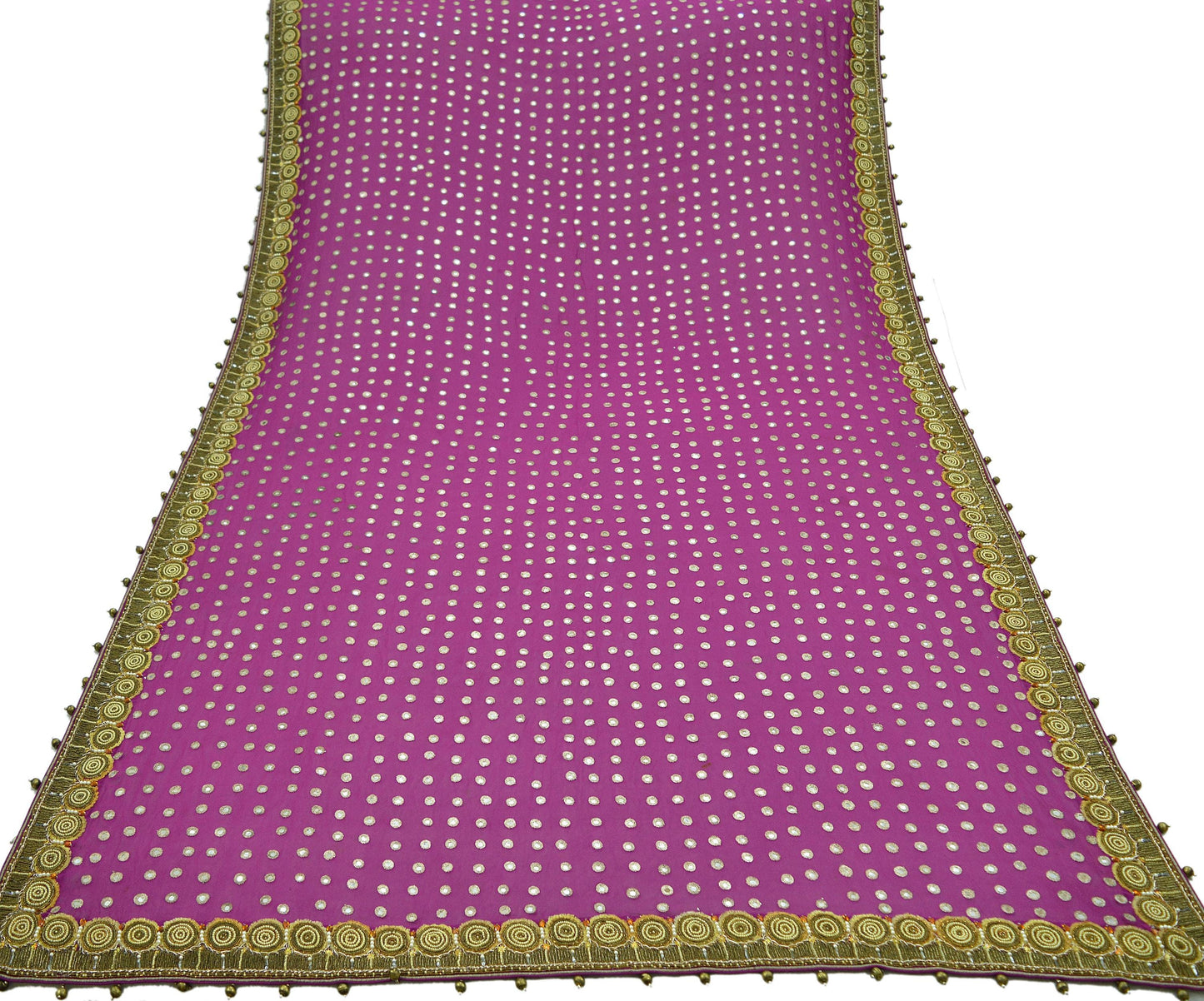 Indian Vintage Heavy Purple/Magenta Dupatta Pure Georgette Silk Long Stole Hand Embroidered Scarf Zardozi/Dabka Wedding/Bridal Veil Hijab