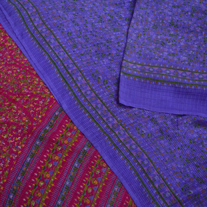 Indian Vintage Sari Purple & Pink 100% Pure Silk Printed Sarees Craft Fabric 5yd Sewing DressMaking Soft Floral Crafting Quilting Upcycle