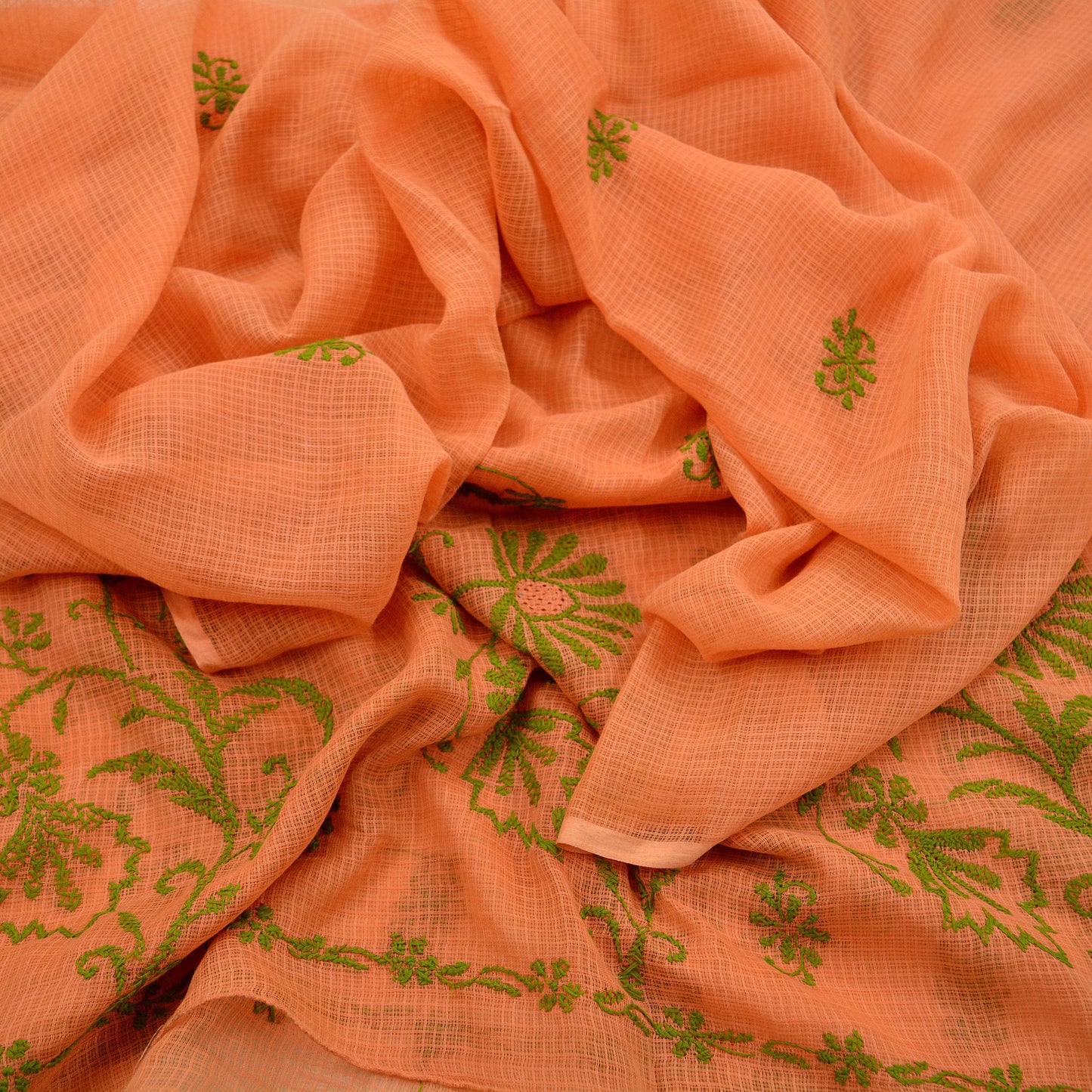 Indian Vintage Orange Dupatta Long Stole Pure Cotton Handmade Chikankari Scarves Veil Scarf Wrap Hippie Boho Soft