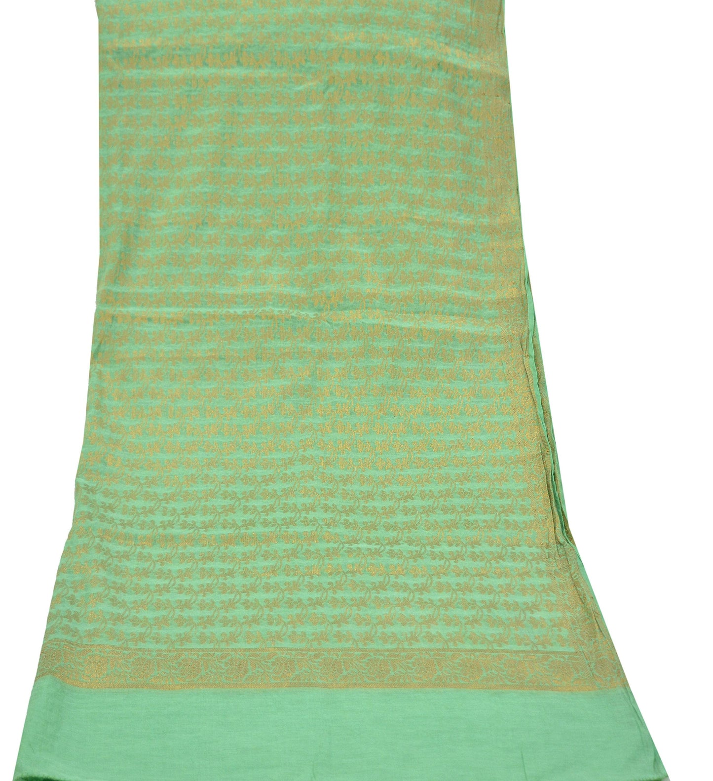 Indian Vintage Green Dupatta Long Stole Woven Cotton Scarves Veil Golden Zari Soft Floral Design