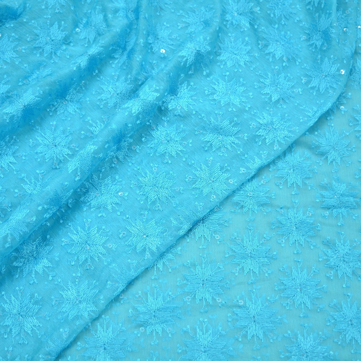 Indian Vintage Blue Dupatta Long Stole Chiffon Hand Embroidered Bagh Phulkari Stole Scarves Golden lace