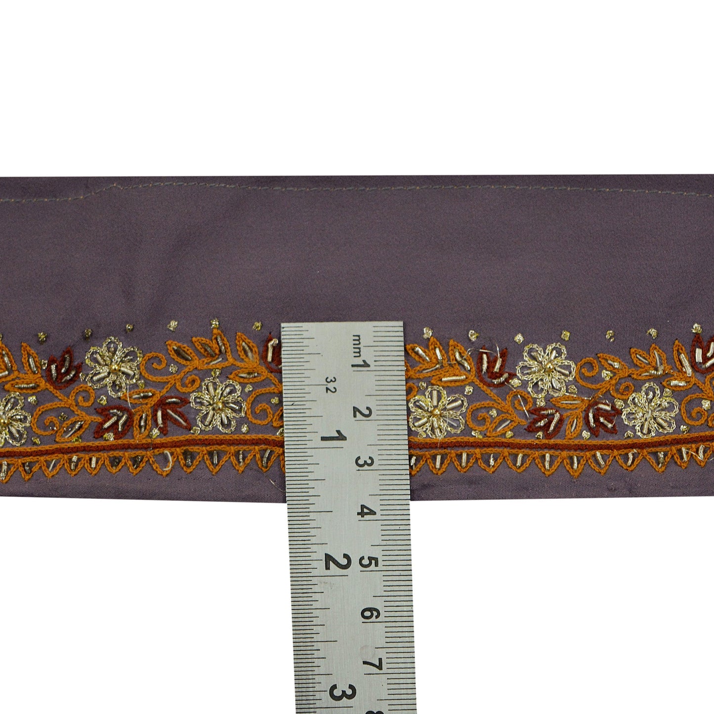 Indian Vintage Purple Sari Border Hand Embroidered 1yd Craft Trim Lace Sewing Sari Ribbon Pure Crepe silk  Zardozi/Dabka Zari