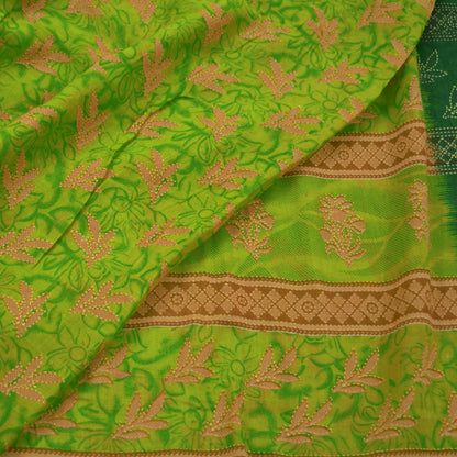 Indian Vintage Green Saree Printed Pure Cotton Sari Craft Fabric Soft 5Yd Sewing Sarong Wrap Boho Floral Dress making Crafting Quilting