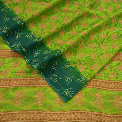 Indian Vintage Green Saree Printed Pure Cotton Sari Craft Fabric Soft 5Yd Sewing Sarong Wrap Boho Floral Dress making Crafting Quilting