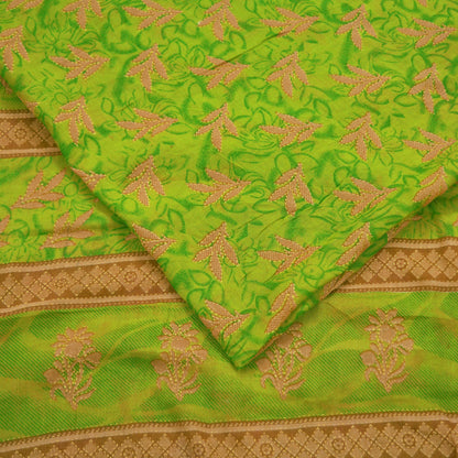 Indian Vintage Green Saree Printed Pure Cotton Sari Craft Fabric Soft 5Yd Sewing Sarong Wrap Boho Floral Dress making Crafting Quilting