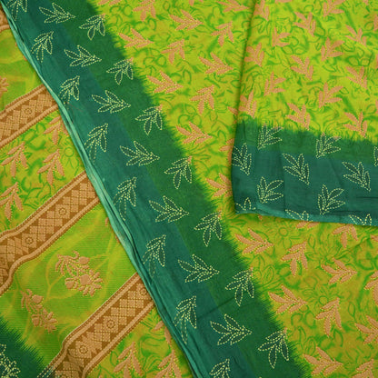 Indian Vintage Green Saree Printed Pure Cotton Sari Craft Fabric Soft 5Yd Sewing Sarong Wrap Boho Floral Dress making Crafting Quilting