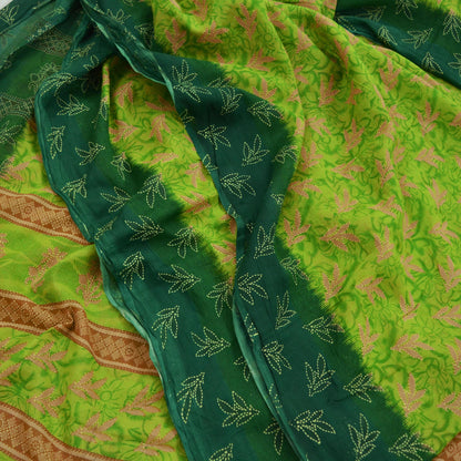 Indian Vintage Green Saree Printed Pure Cotton Sari Craft Fabric Soft 5Yd Sewing Sarong Wrap Boho Floral Dress making Crafting Quilting