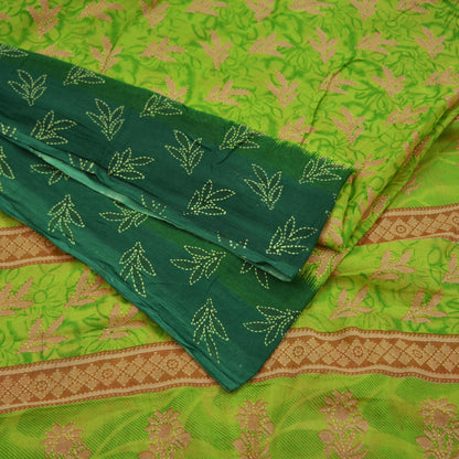 Indian Vintage Green Saree Printed Pure Cotton Sari Craft Fabric Soft 5Yd Sewing Sarong Wrap Boho Floral Dress making Crafting Quilting