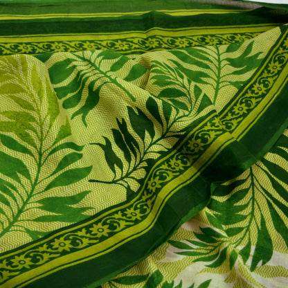 Indian Vintage Green Saree Printed Pure Cotton Sari Craft Fabric Soft 5Yd Sewing Sarong Wrap Boho Floral Dress making Crafting Quilting