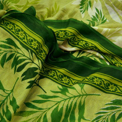 Indian Vintage Green Saree Printed Pure Cotton Sari Craft Fabric Soft 5Yd Sewing Sarong Wrap Boho Floral Dress making Crafting Quilting